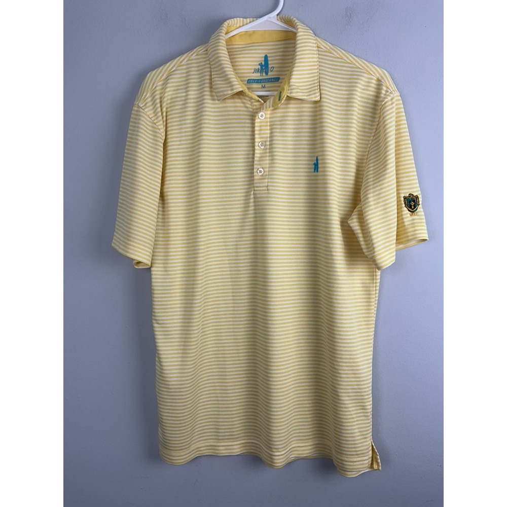 Johnnie O Polo Shirt  Medium‎ Prep Performance Yellow White Striped Performance